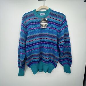 Vintage Meister Fair Isle Womens Sweater Sz M Wool Blend Colorful 90s Ski Lodge